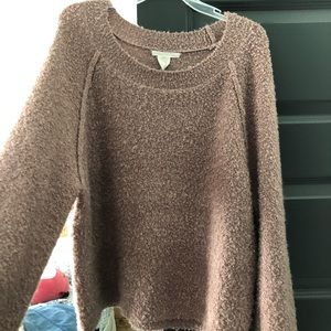 Light pink off the shoulder bubble sweater